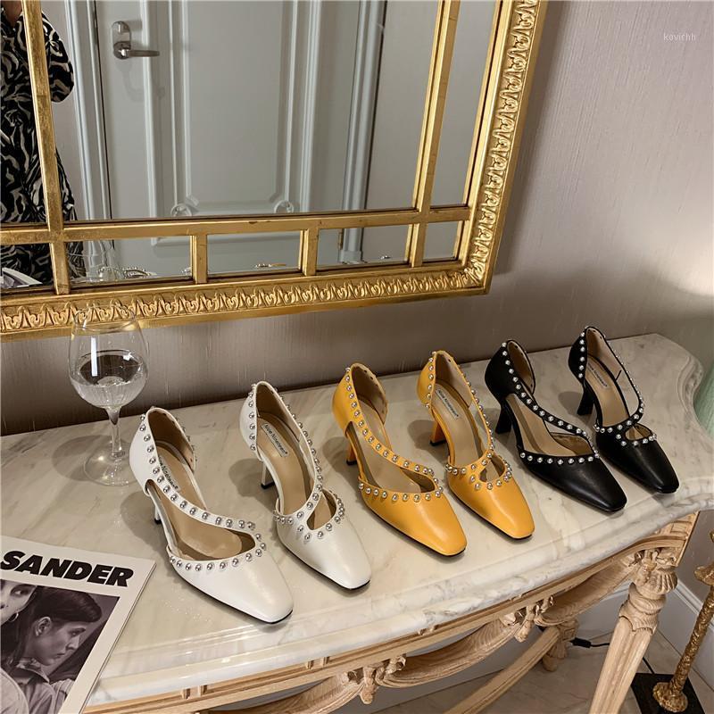 Dress Shoes Elegant Women Sandals Pumps Rivet Design Thin High Heels Yellow Black White Shallow Slides Square Toe Fashion Woman
Dress Shoes Elegant Women Sandals Pumps Rivet Design Thin High Heels Yellow Black White Shallow Slides Square Toe Fashion Woman