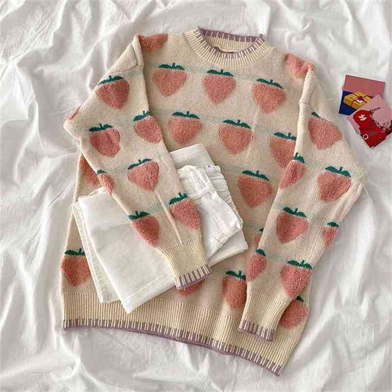 Women Fruit Print Dress Autumn Winter Fashion Long Sleeved Korean Style Oversized Pullover Sweaters Woman Loose Knitted Tops 210525, Pink
Women Fruit Print Dress Autumn Winter Fashion Long Sleeved Korean Style Oversized Pullover Sweaters Woman Loose Knitted Tops 210525, Pink
