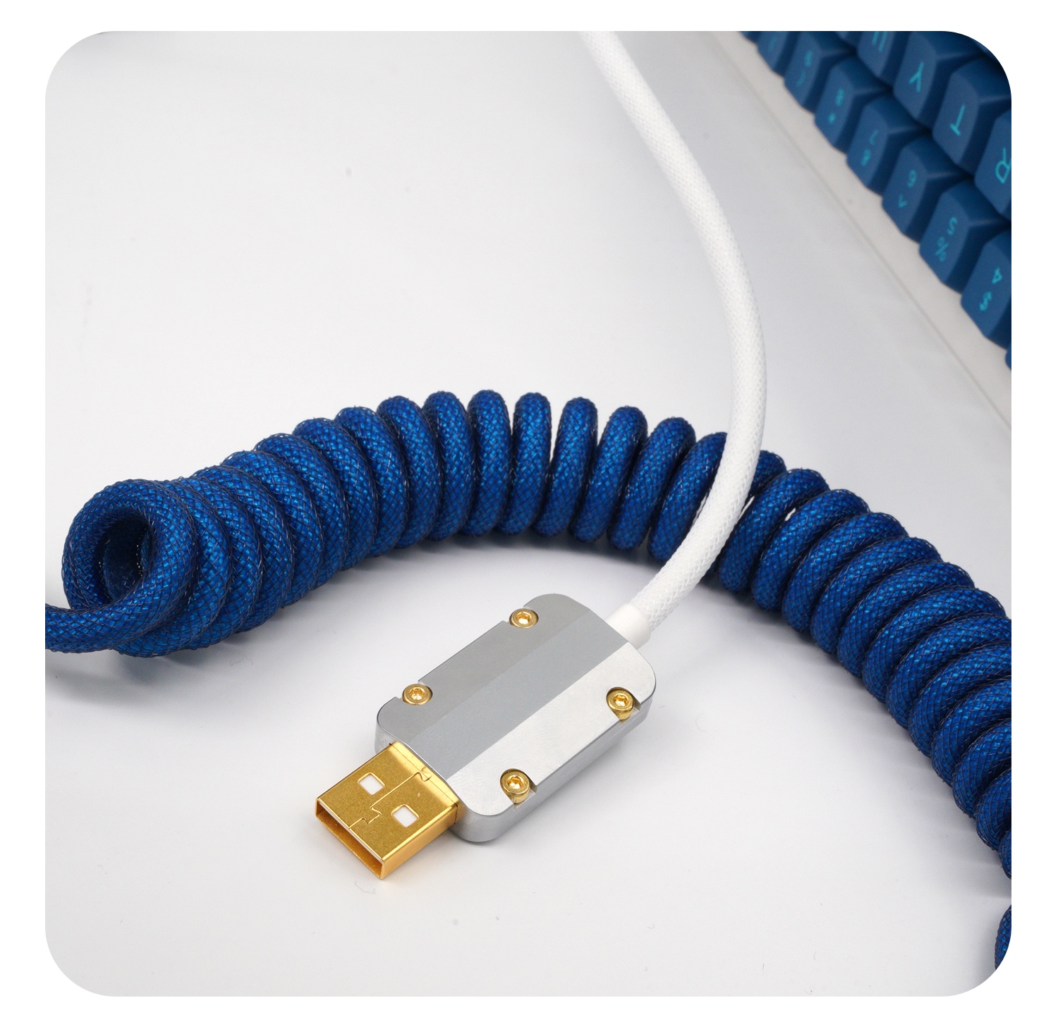 GeekCable Handmade Customized Mechanical Keyboard Data Cable For GMK Theme SP Keycap Line Mysterious Blue And White Colorway