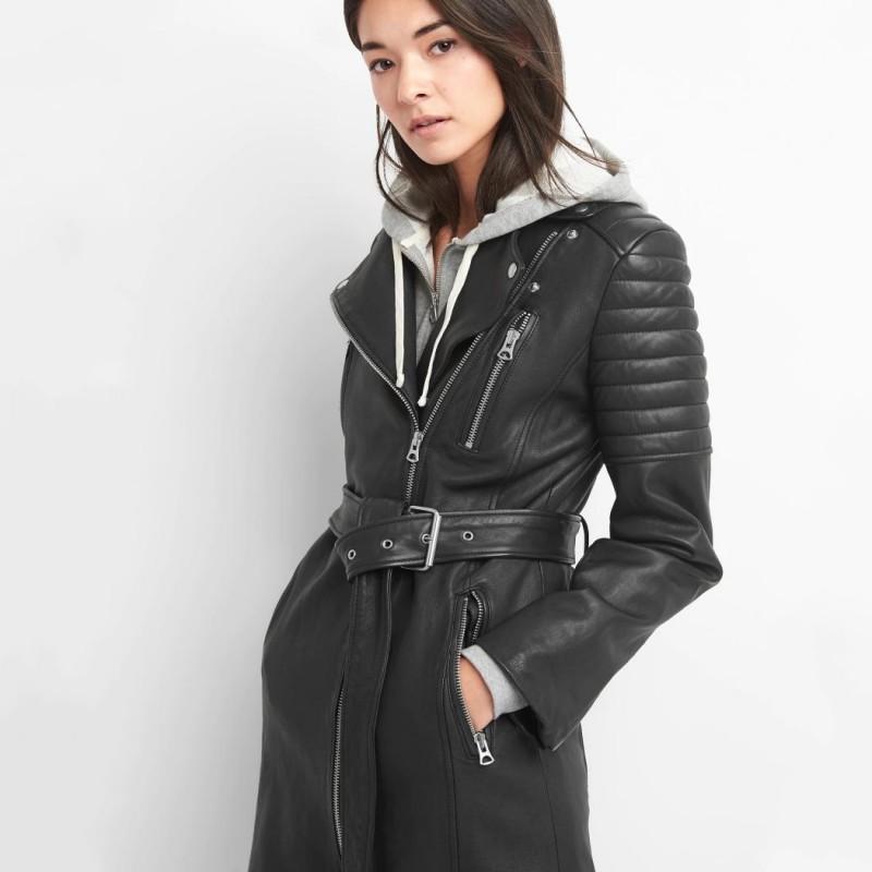 Women Street Brand 100% Real Leather Sheepskin Long Jacket Fashion 2021 Lapel Belt Biker Trench Coat Casual Black Outerwear Women's & Faux