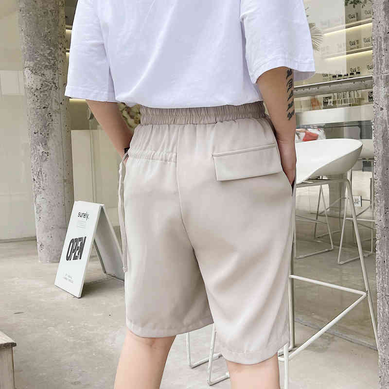 IEFB Summer Suit Shorts Drawstring Buckle Multi Bag Solid Elastic Waist Men's Casual Knee Length Pants Black 9Y6905 210524