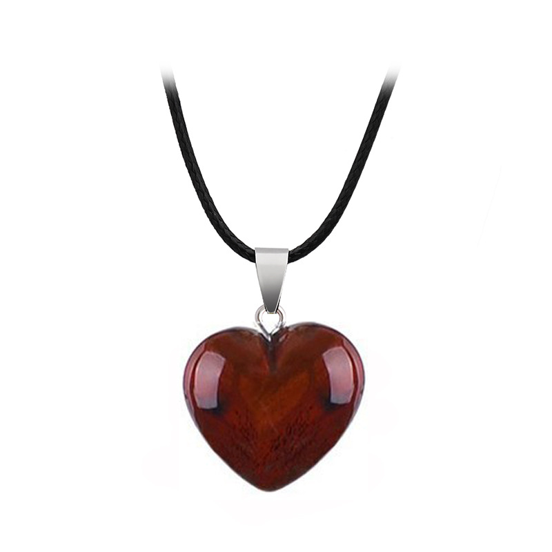 Handmade Leather Rope Chain Love Heart Natural Stone Pendant Chakra Necklace for Women Heart Shape Crystal Agate Jade Gemstone Necklaces Couple Nice G