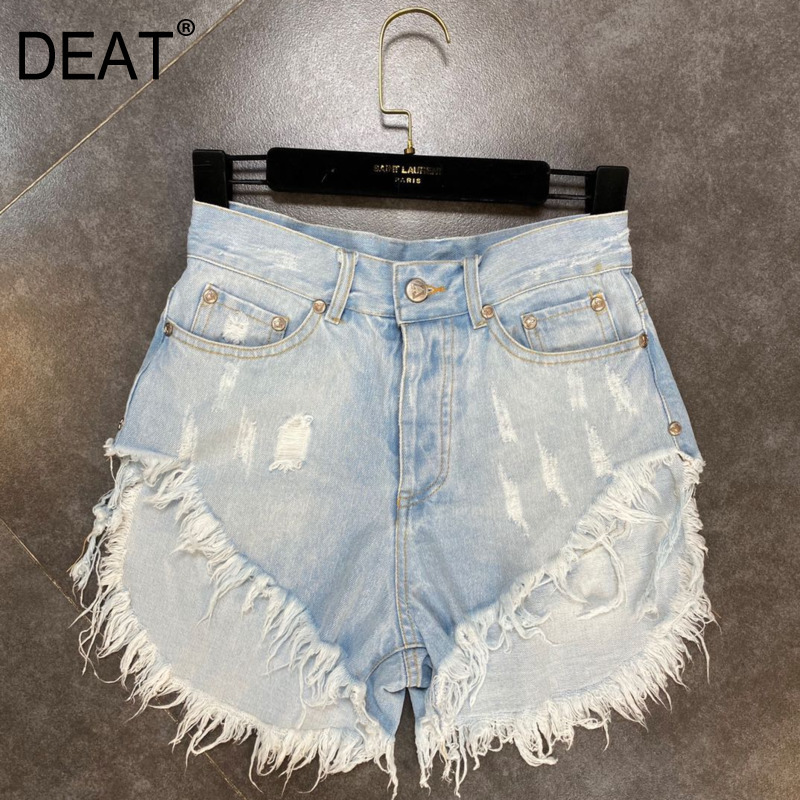 Summer Arrivals High Waist Ripped Holes Tassel Light Blue Denim Shorts Women Streetwear HR439 210525, As shows
Summer Arrivals High Waist Ripped Holes Tassel Light Blue Denim Shorts Women Streetwear HR439 210525, As shows