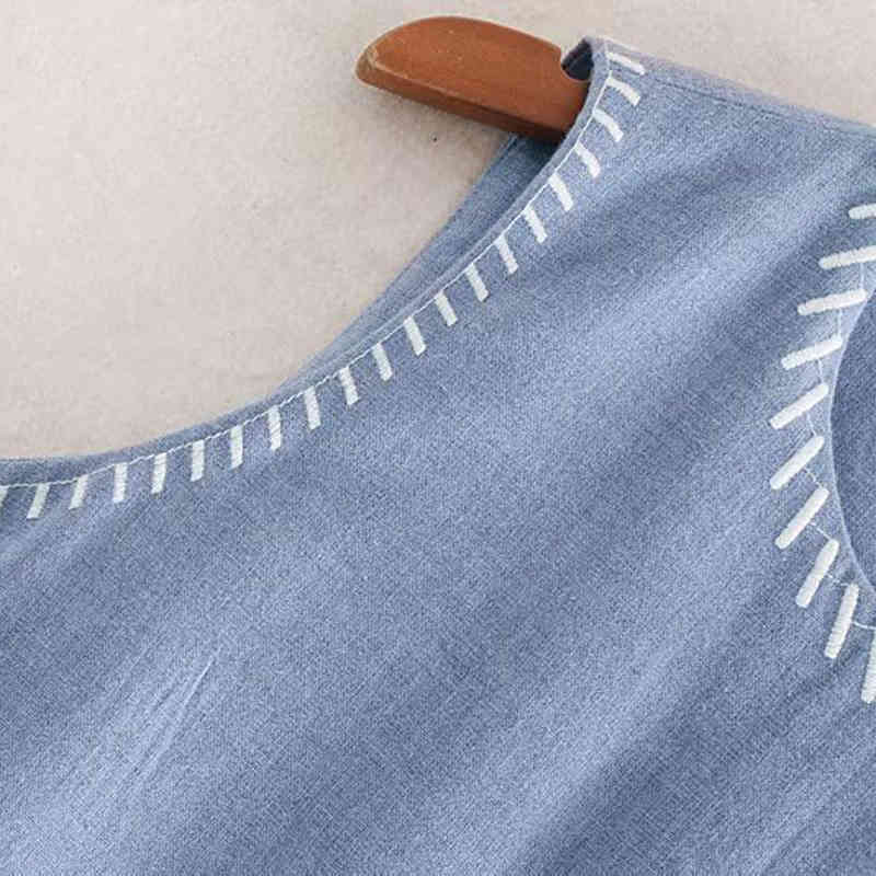 Stylish Embroidery Dress Women O Neck Vitnage Mini Casual es Summer Sleeveless Loose Short Vestidos Mujer 210515