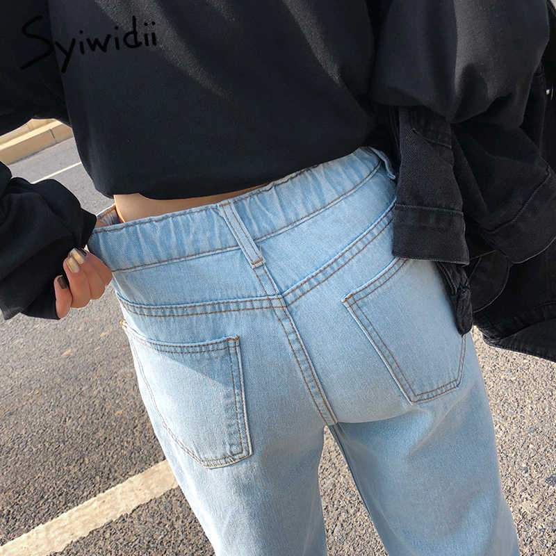 Syiwidii Elastic Waist Jeans for Women High Wais Denim Harem Pants Casual Female Mom Korean Fashion Black Beige Blue 210922