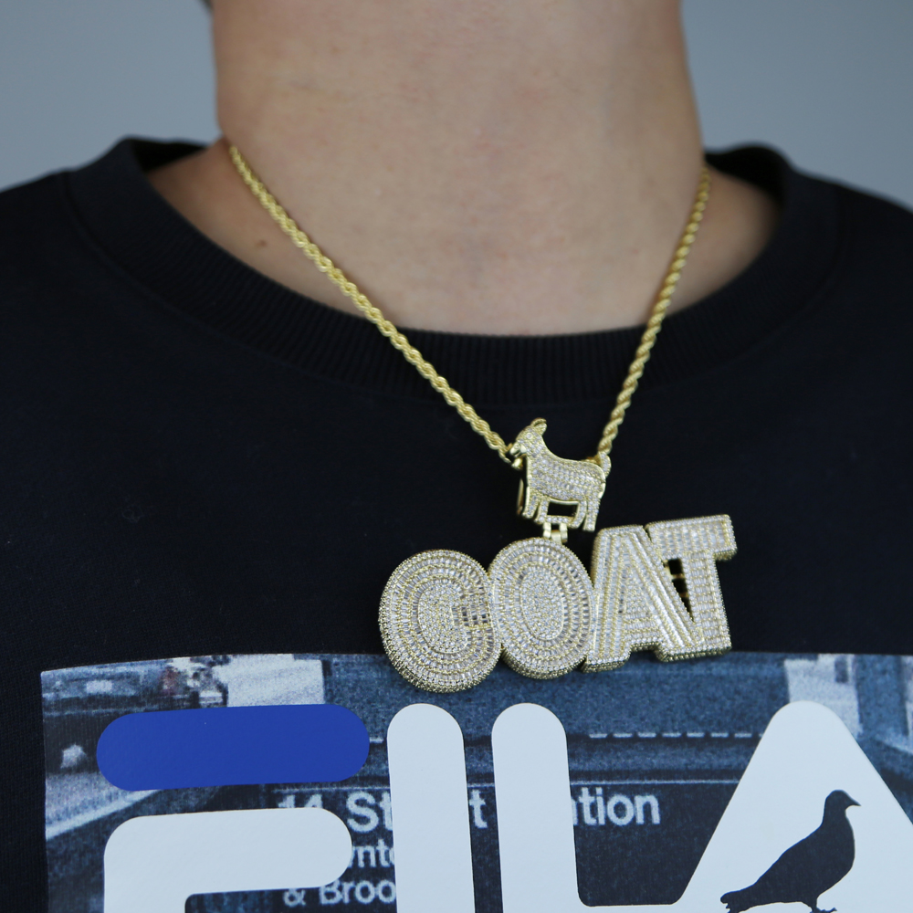 Men's Iced Out Bg Hip Hop Goat Pendant Necklace Full Paved Baguette CZ Tennis Chain Brass Copper 2024 dh5727163