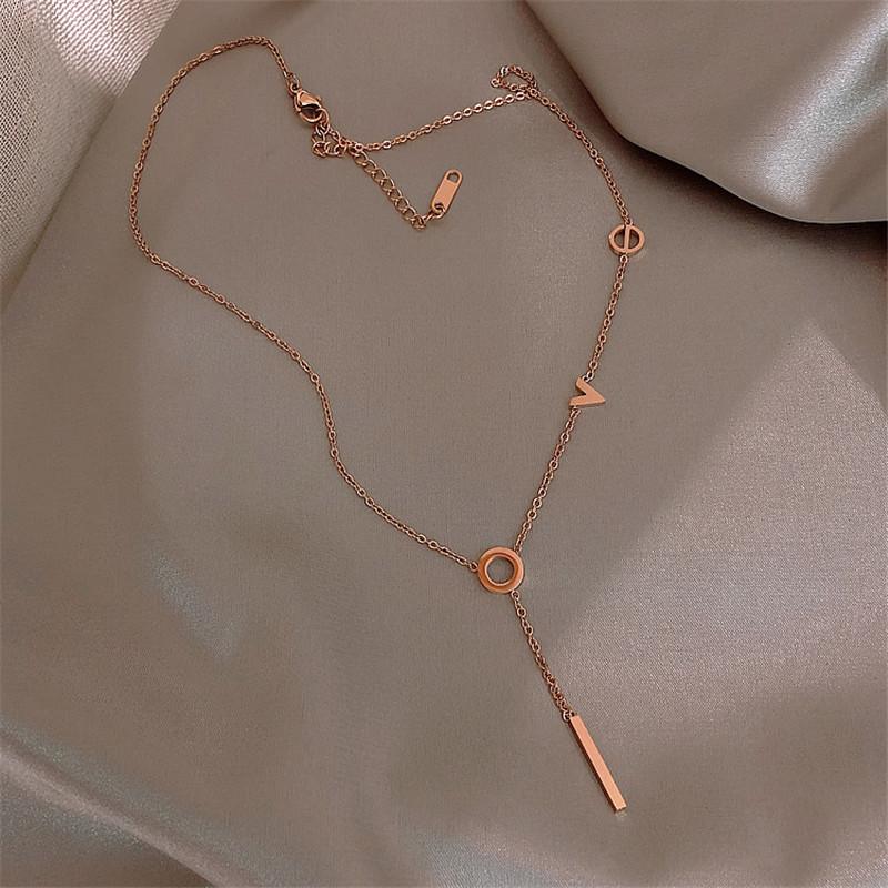 Pendant Necklaces YUN RUO Rose Gold Color LOVE Letters Necklace Titanium Steel Jewelry Woman Party Christmas Gift Never Fade Drop