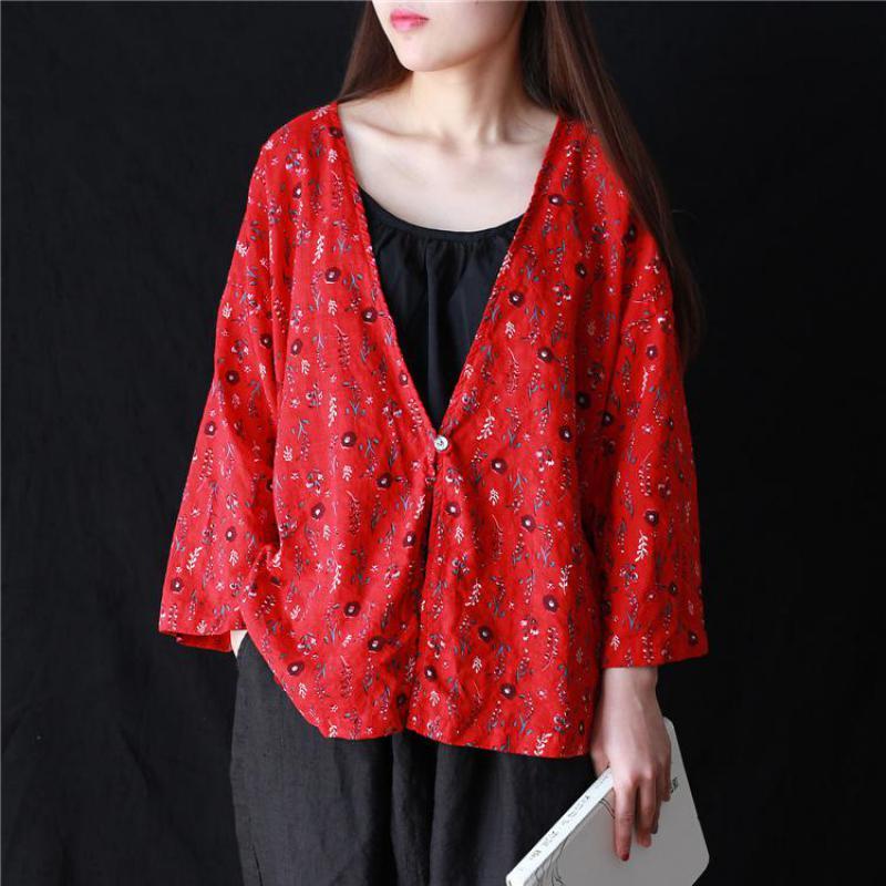 Johnature Summer Cotton Three Quarter Batwing Sleeve Casual Button Print V-neck Smock Tops Shirts Women Blouses 210521, Red
Johnature Summer Cotton Three Quarter Batwing Sleeve Casual Button Print V-neck Smock Tops Shirts Women Blouses 210521, Red