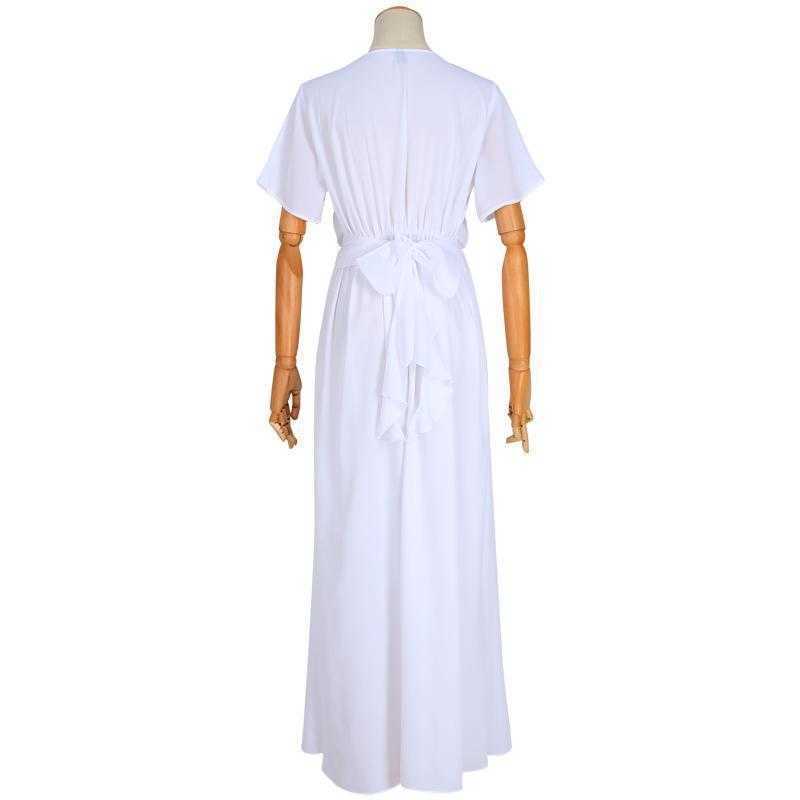 Women Dress V-neck Short Sleeve Split Black White Summer Dresses Plus Size Long Fashion Clothes 210524