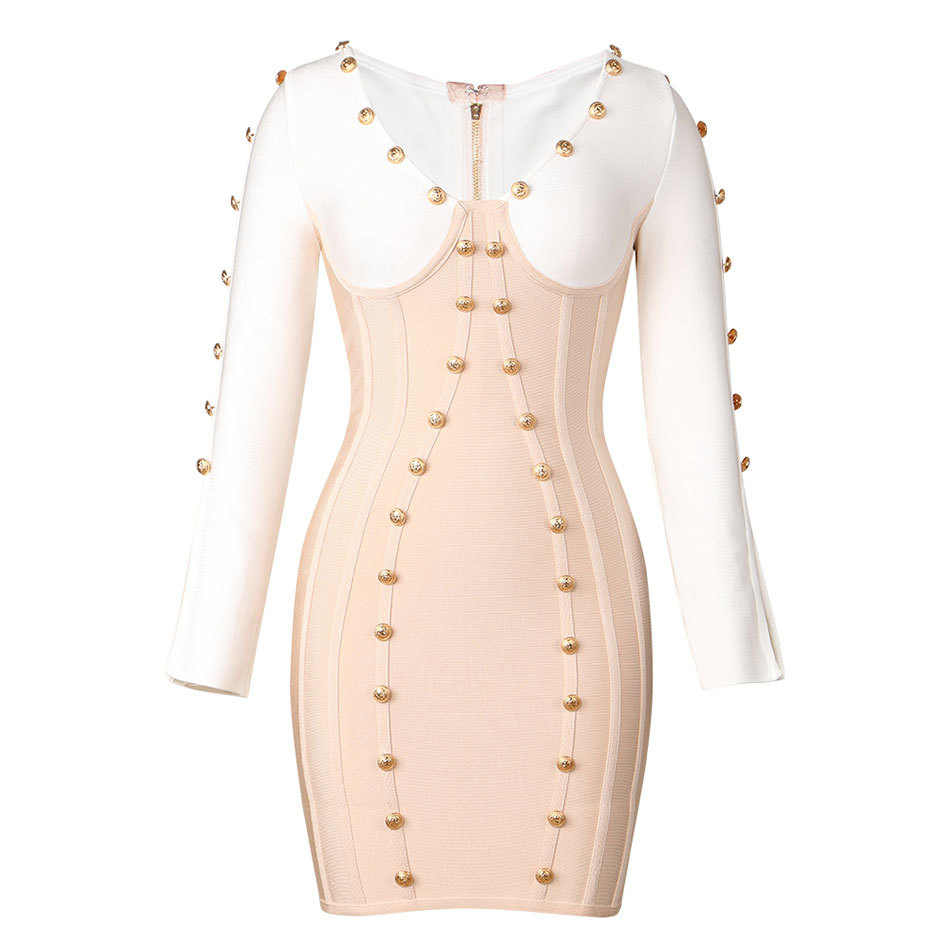 Free Women Bandage Dress Sexy V-neck Flared Sleeve Double Breasted Bodycon Colorblock Club Party es 210524