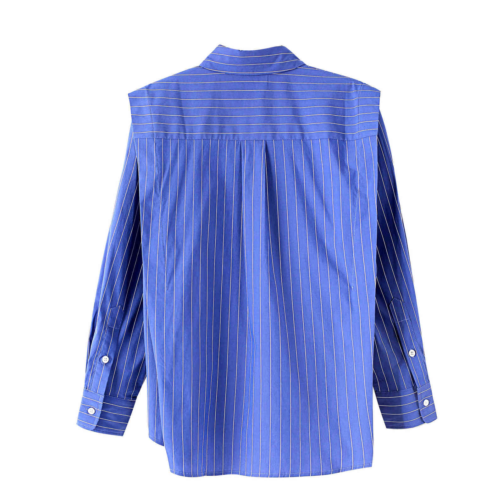Autumn Jacket Pleated Striped Full Turn Down Collar Casual Shirts Womens Tops 210615