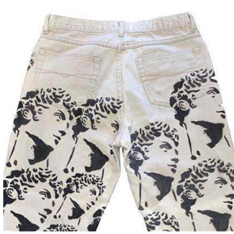 High Street Statue Printed Men Jeans Loose Straight Denim Trousers Harajuku Casual Pants Moto Hip Hop Wide Leg Pants Male 2021 X0621