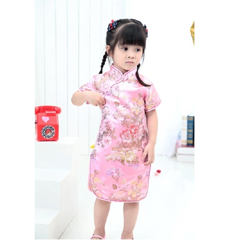Floral Baby Qipao Girl Dress Chi-Pao Cheongsam New Year Gift Children Clothes Kids Dresses Girls clothing Wedding Princess Dress 210413