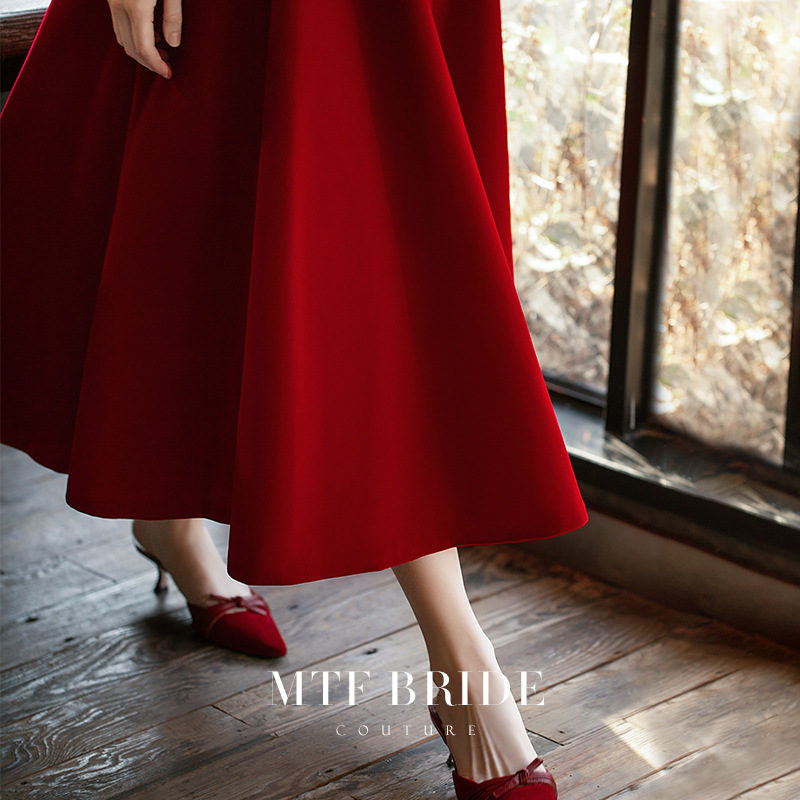 Red Evening Dresses With Strapless sleeve-less Ankle-length with Velvet Ball Gowns Custom Made Formal Party Dresses Robes De Mariee