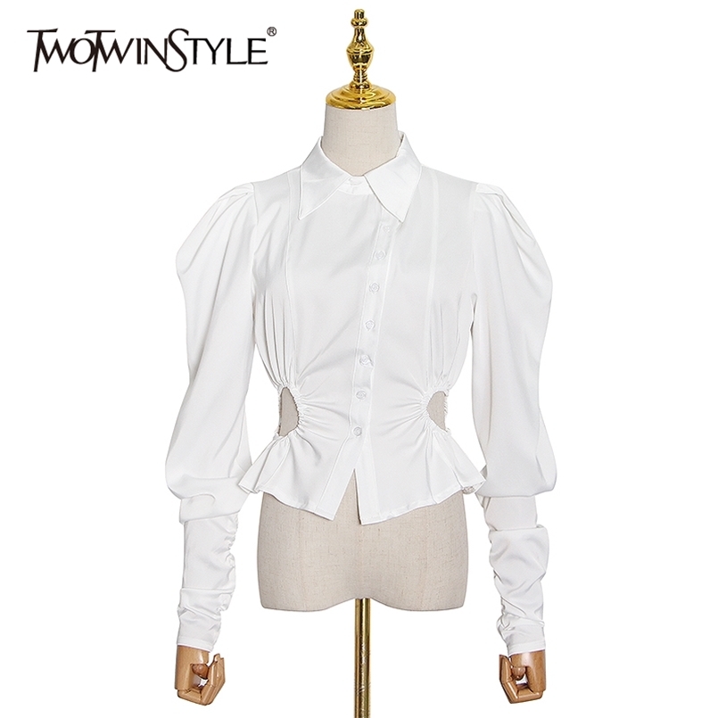 Ruched Hollow Out Short Tops For Women Lapel Puff Sleeve Casual Elegant Shirt Female Fashion Summer 210524, White
Ruched Hollow Out Short Tops For Women Lapel Puff Sleeve Casual Elegant Shirt Female Fashion Summer 210524, White