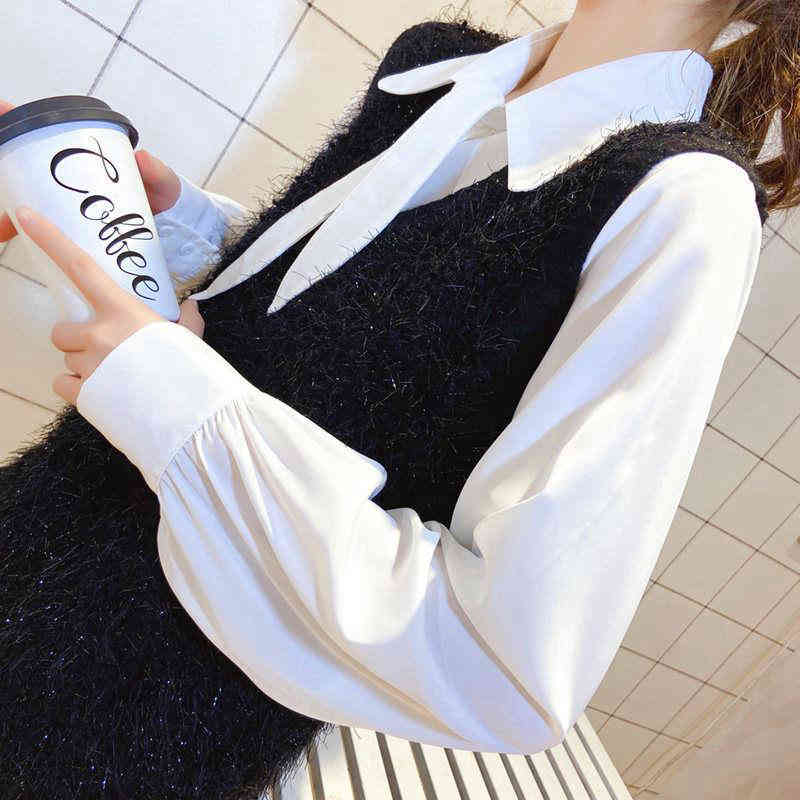 V-neck solid color pullover Korean style bright silk women's sweater vest knitted women loose outer wear 210514