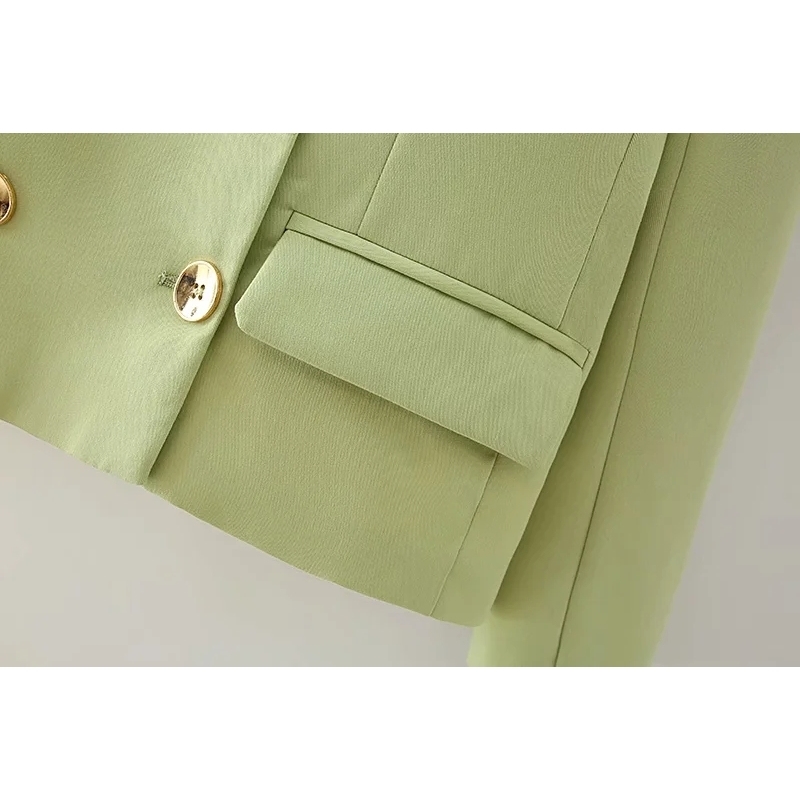 vintage ladies pocket jackets autumn button-fly women jacket green long sleeve female suit notched collar girls suits 210430