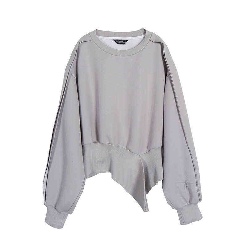 LANMREM Gary round-neck long-sleeve Irregular hem pullover all-match autumn sweatshirt for female fashion 2A1231 211109