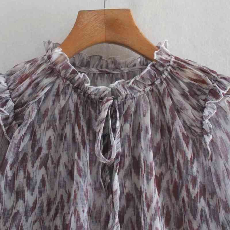 Spring Women Digital Printing Chiffon Smock Long Sleeve Shirt Female Ruffled Collar Blouse Casual Lady Loose Tops Blusas S8636 210430