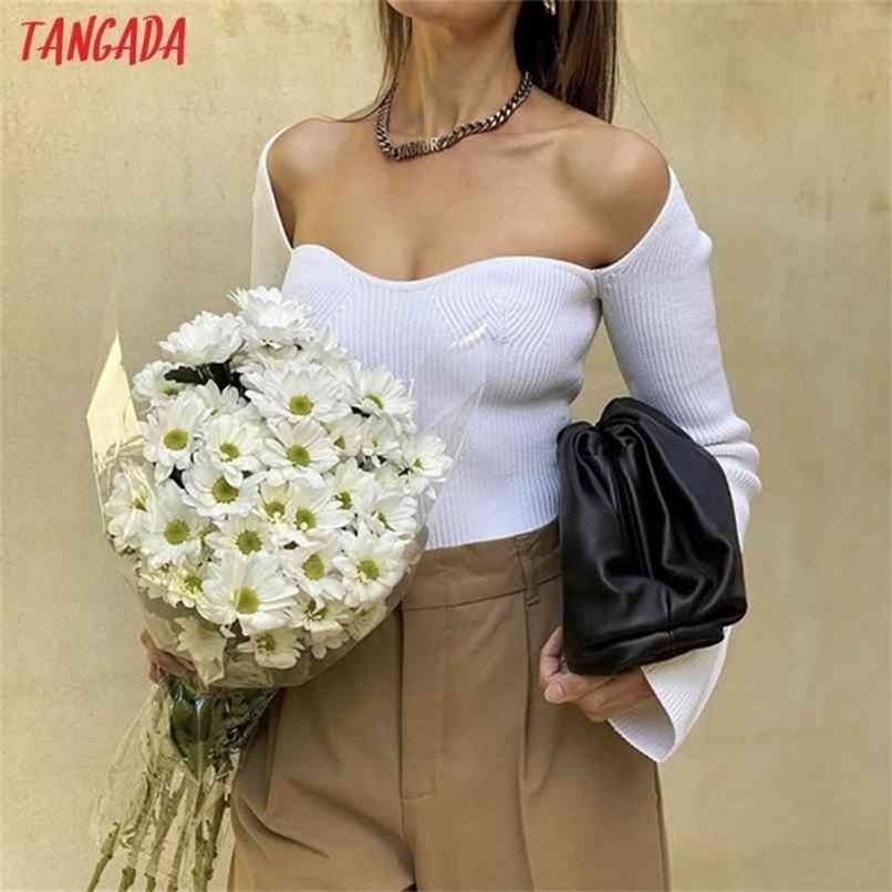 Tangada fall women sexy slim sweater cashmere square collar knitted pullover high quality jumper SP03 210914