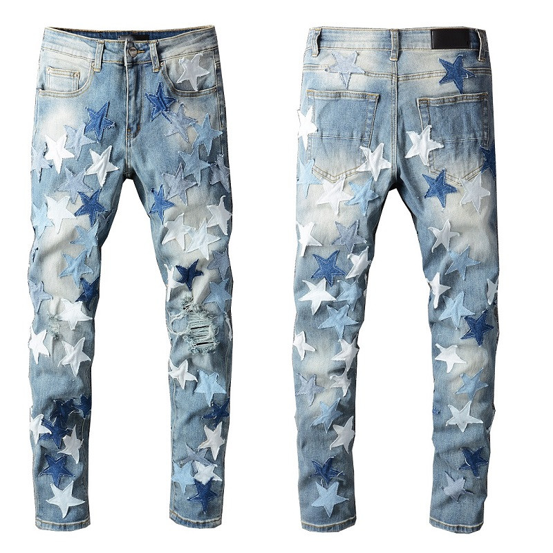 Men Denim Designer Jeans Amiry Embroidery Pants Fashion Holes Trouser US Size 28-40 #695, Blue
Men Denim Designer Jeans Amiry Embroidery Pants Fashion Holes Trouser US Size 28-40 #695, Blue