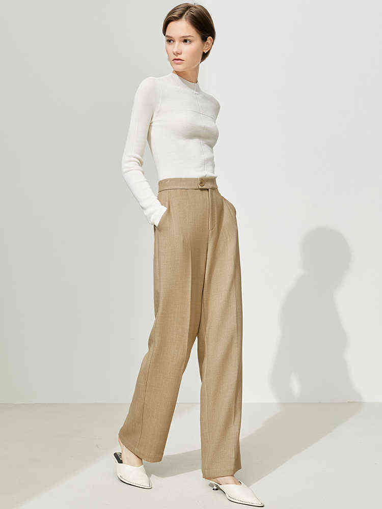 Amii Minimalism Winter Pants For Women Elegant High Wais Wide Leg Office Lady Suit Pant Female Casual Trousers 12130402 211115