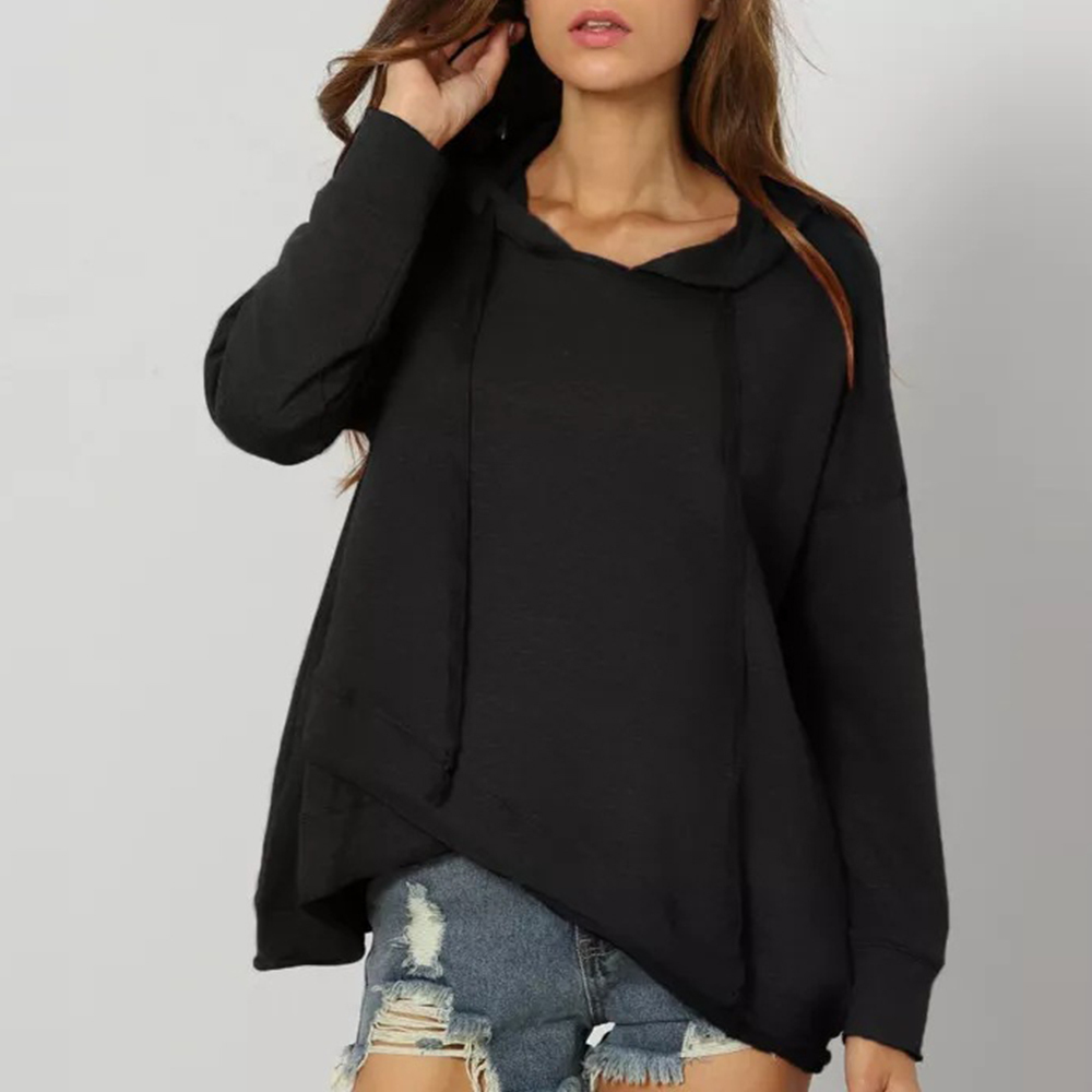 Women Autumn Casual Solid Loose Hoodies Long Sleeve Streetwear Plus Size Sweatshirts Vintage Pullover 210428