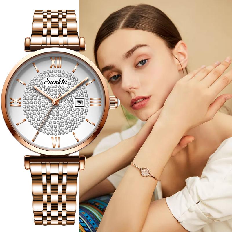 Wristwatches Relogio Feminino SUNKTA Luxury Rose Gold Women Watches Fashion Bracelet Ladies WristWatch Quartz Watch Girl Gift, Slivery;brown
Wristwatches Relogio Feminino SUNKTA Luxury Rose Gold Women Watches Fashion Bracelet Ladies WristWatch Quartz Watch Girl Gift, Slivery;brown