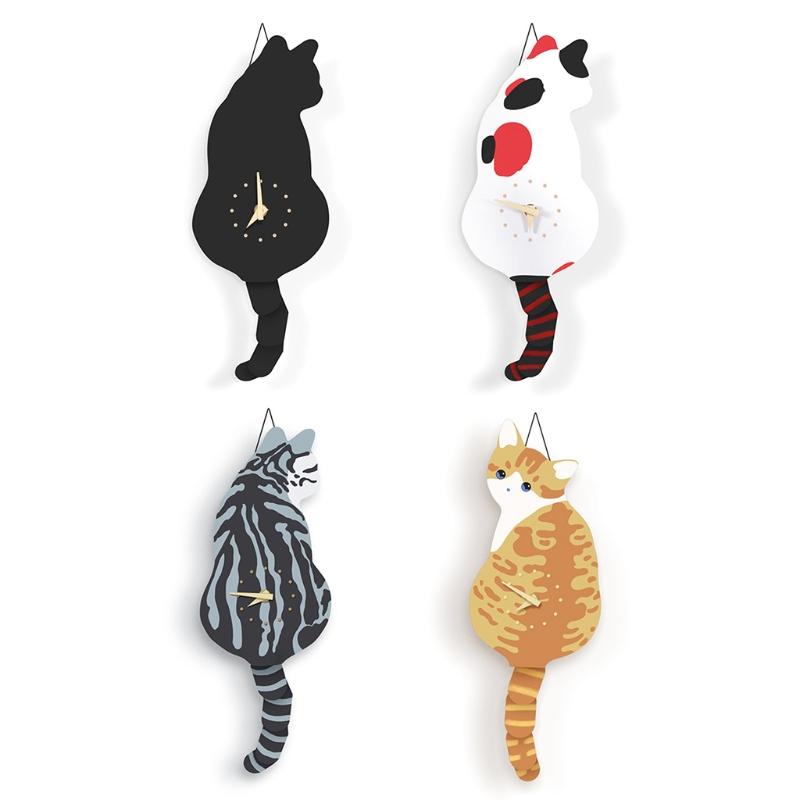 Wall Clocks Creative Clock Naughty Cat Wag Tail Quiet Swinging For Home Bedroom Living Room Decoration9296847