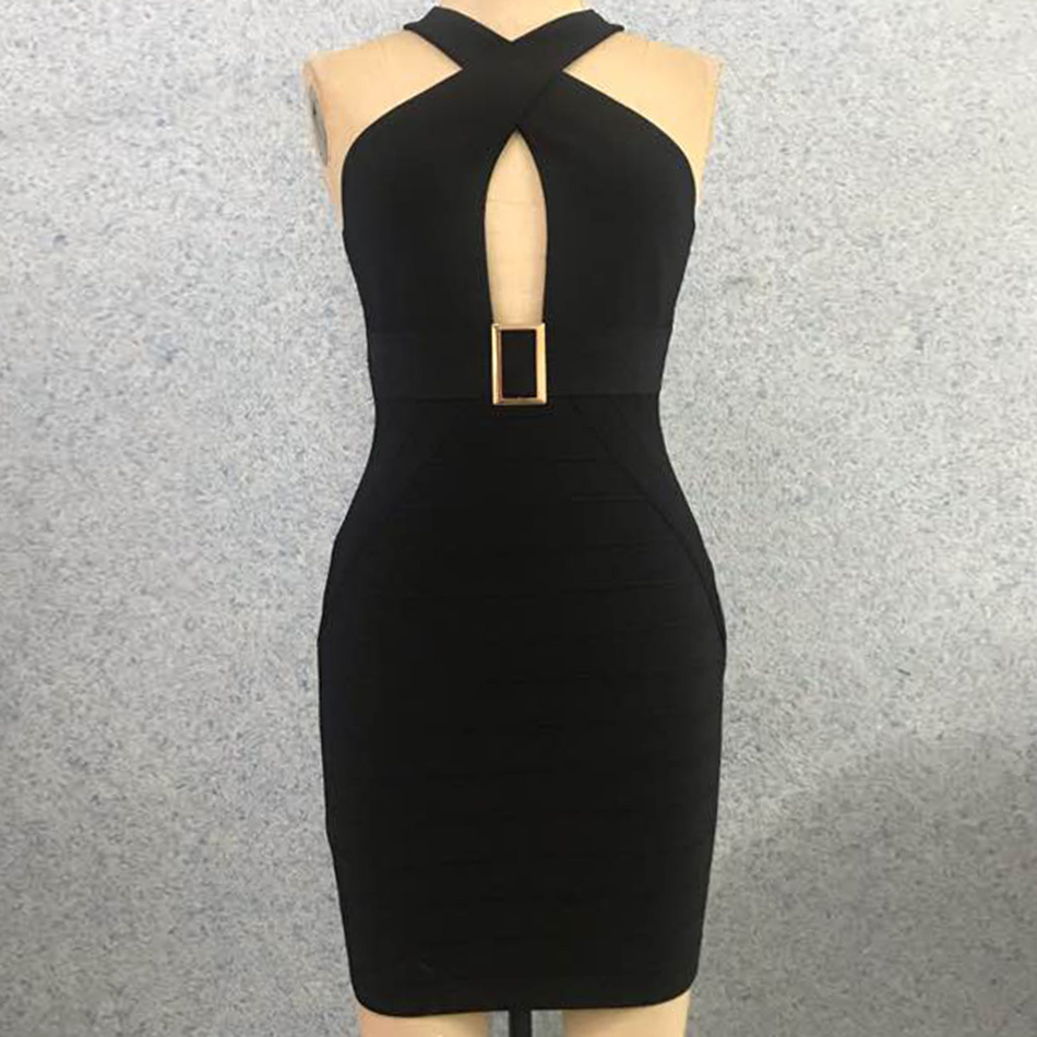 Women'S Sexy Mini Dress Strapless Halter Belt Hollow Celebrity Party Black Bandage Wholesale 210524