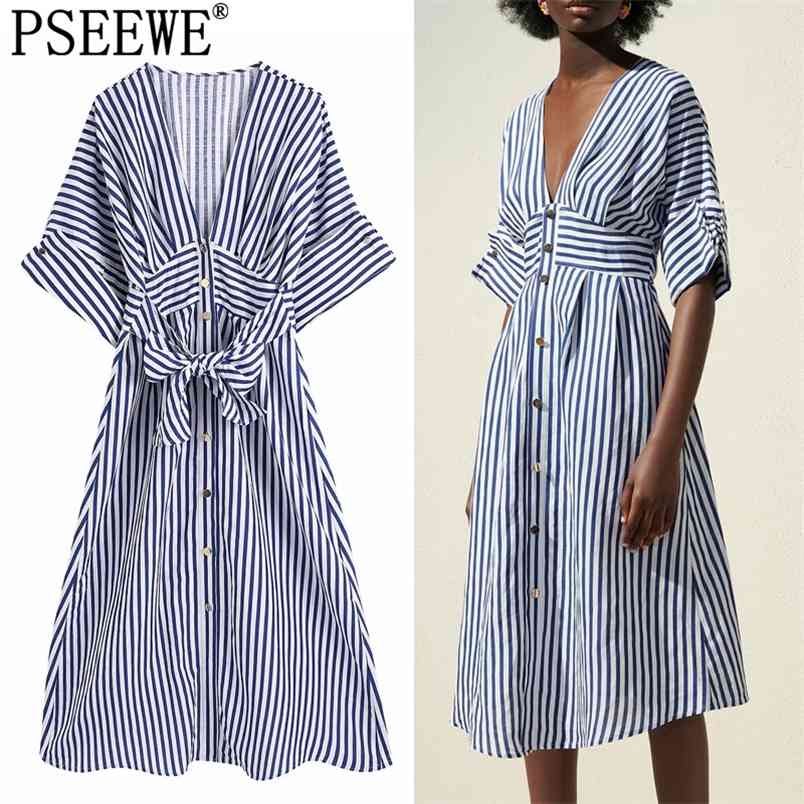 Long Summer Dress Woman Blue Striped Midi Women Fashion Tied Short Sleeve Casual Elegant Women's es 210519
Long Summer Dress Woman Blue Striped Midi Women Fashion Tied Short Sleeve Casual Elegant Women's es 210519