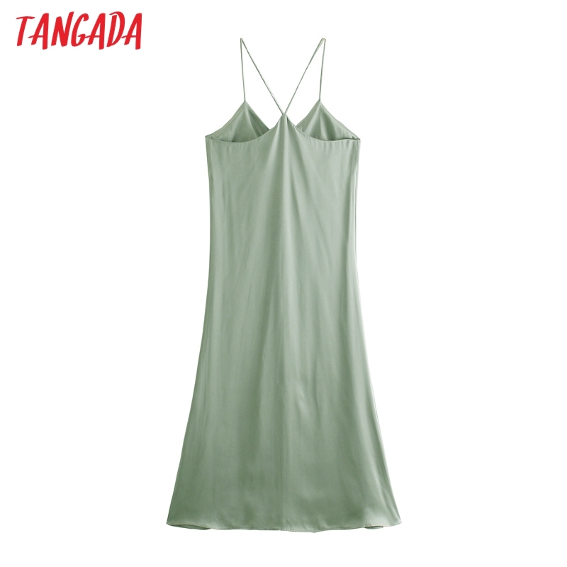 Summer Women Satin Midi Halter Sleeveless Stap Ladies Sexy Dress Vestidos JE35 210416