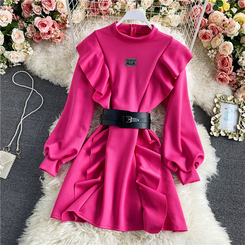 Nomikuma Sweet Ruffle Patchwork Women Dress Korean Stand Neck Lantern Sleeve Dresses Spring New A-line Vestidos Femme 6D977 210427