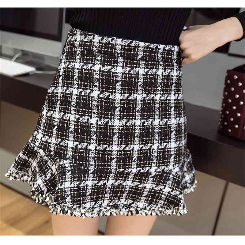 Tweed Plaid Beading Jacket Coat + Autumn / Winter Women's Mermaid Skirt Set Ladies Fashion 2 Piece Suit 210520