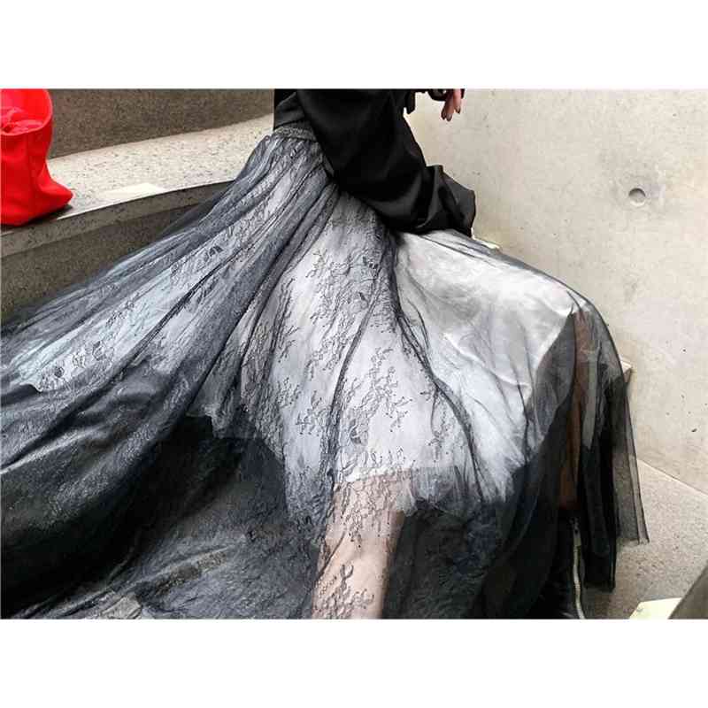 Spring High Waist Black Multilayer Mesh Temperament Long Skirt Women Fashion Elegant Casual Skirts Female 210519