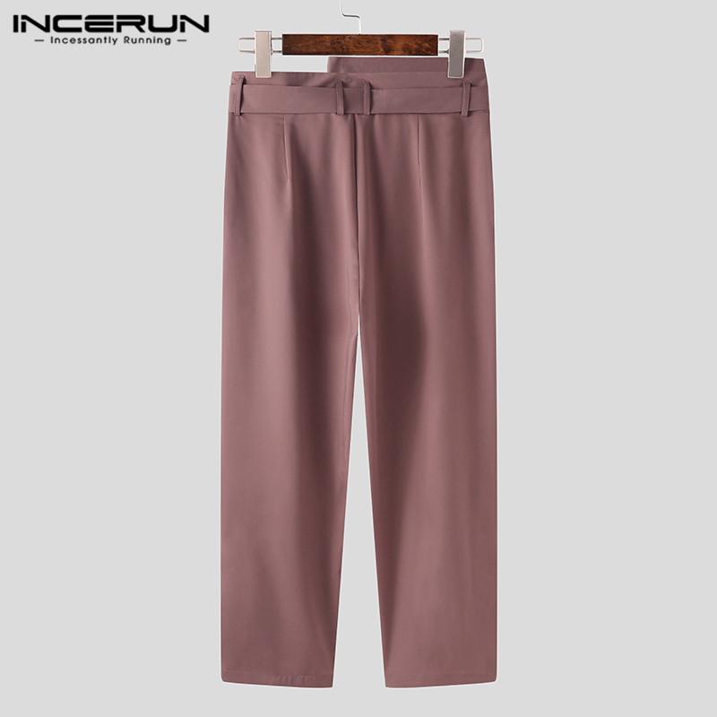 Men Straight Pants Solid High Waist Trousers Fashion Irregular Waistband Pantalon Man Zipper With Belts Plus Size Men's