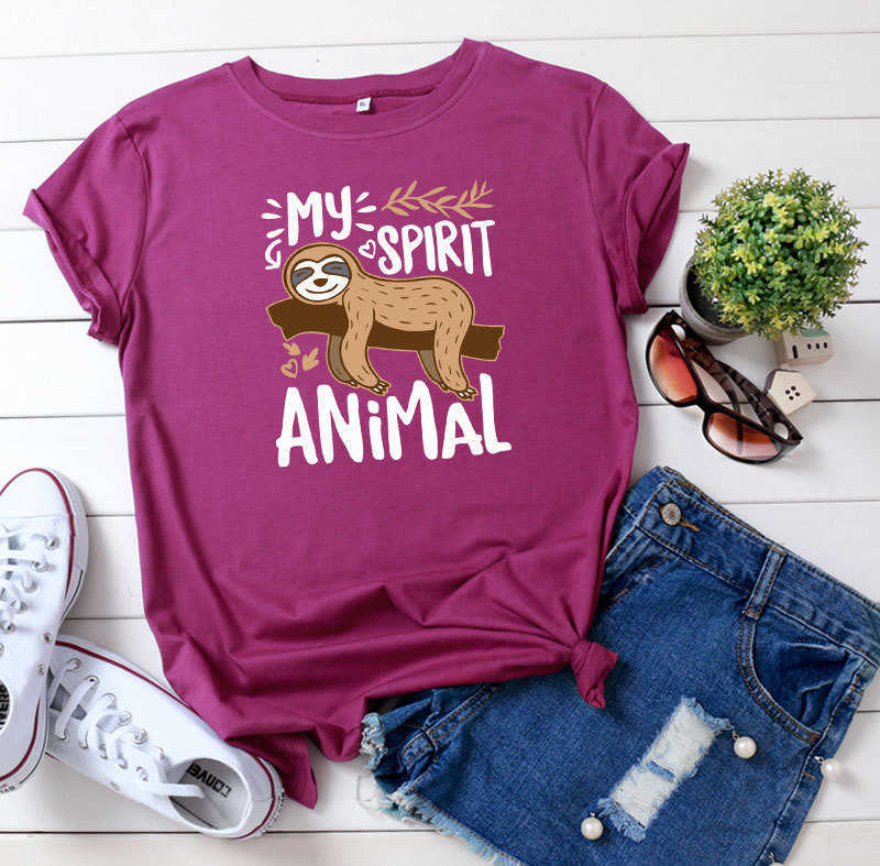 100% Cotton Lazy Sloth Women's T-Shirt Casual Loose O-Neck Short Sleeve Fashion Summer Female Tees Top W881 210526