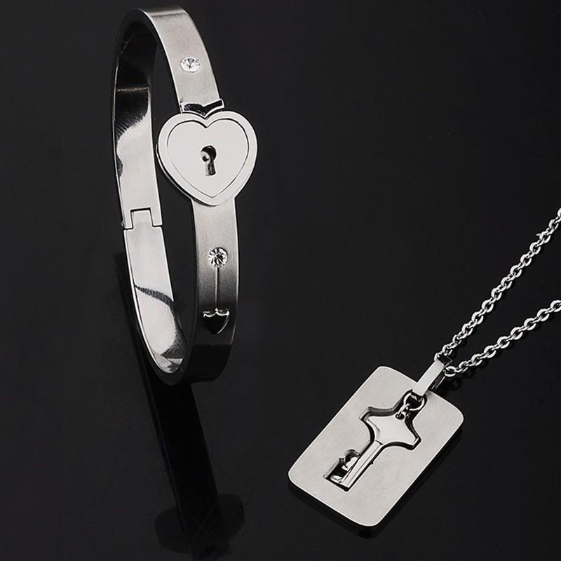 Earrings & Necklace VIP Fashion Concentric Lock Key Titanium Steel Stainless Jewelry Bracelet Couple Sets, Silver
Earrings & Necklace VIP Fashion Concentric Lock Key Titanium Steel Stainless Jewelry Bracelet Couple Sets, Silver
