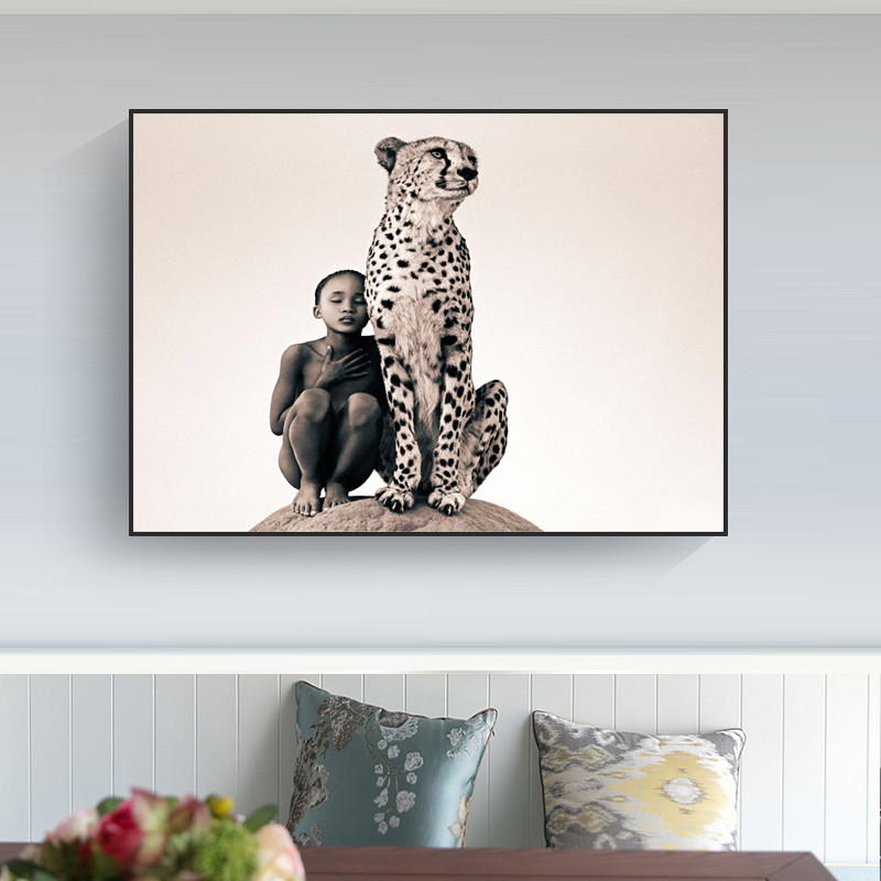 Leopard And Child PostersAnd Prints Portrait Animal Pictures For Home Wall Art For Living Room Decoration NO FRAME