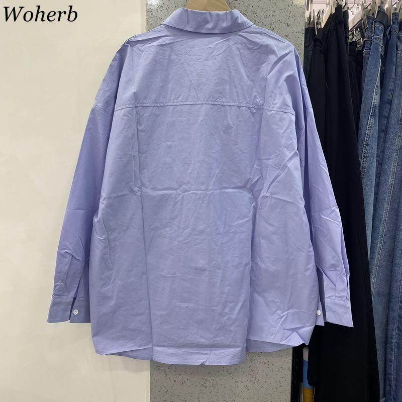 Color-blocked Denim Women Shirt Turn-down Collar Single-breasted All Match Tops Casual Fashion Asymmetrical Shirts 210519