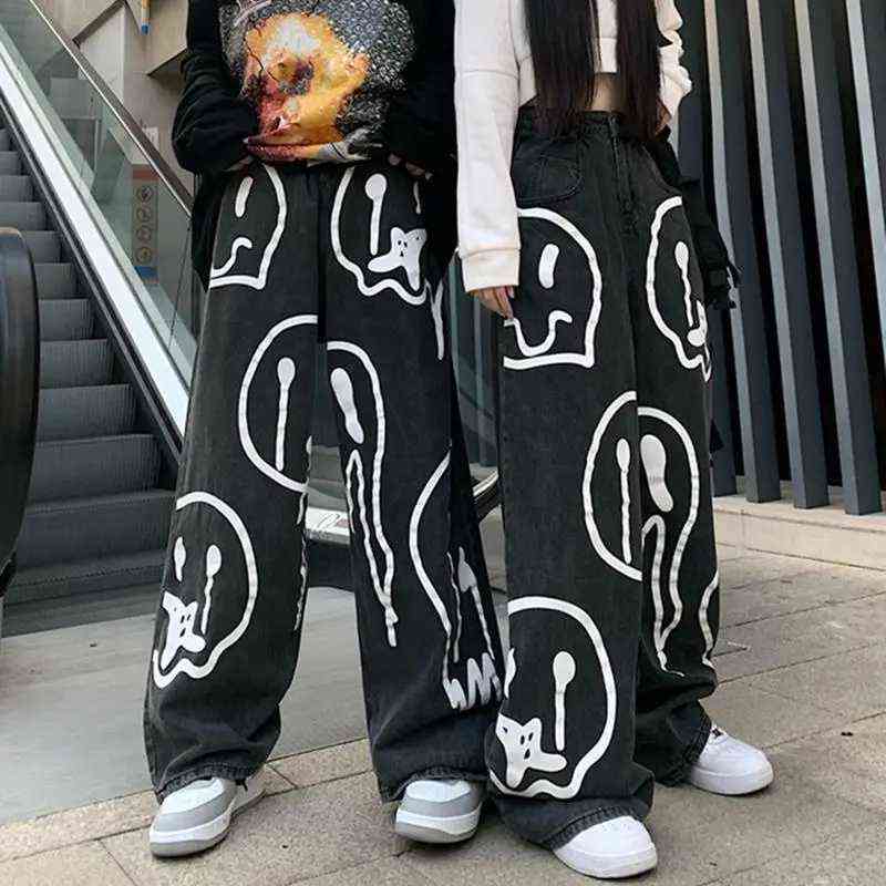 pantalon pour femme Hip Hop Skull face print baggy jeans men Straight Denim Cargo Pants Oversized black Women Jeans 211111