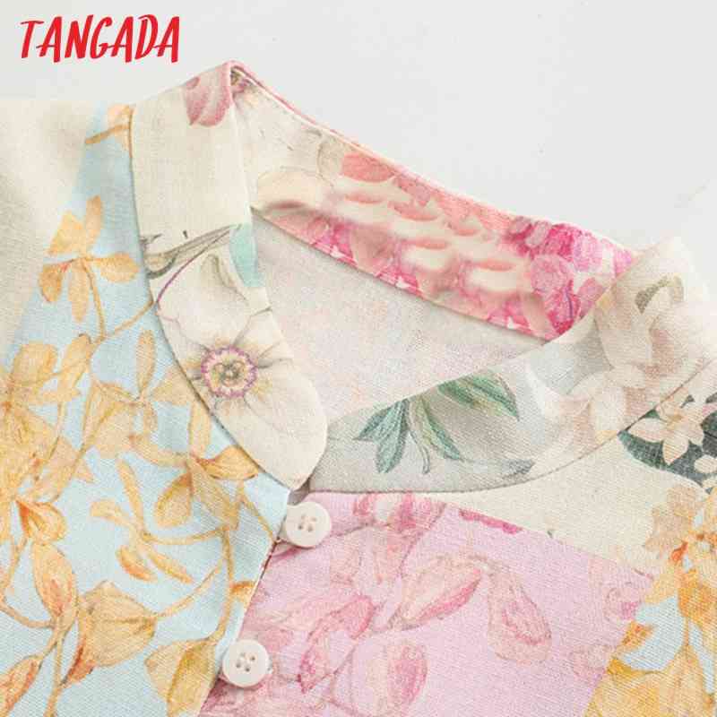 Fashion Women Flowers Print Shirt with Slash Long Sleeve Casual Female Short Dress 5Z90 210416