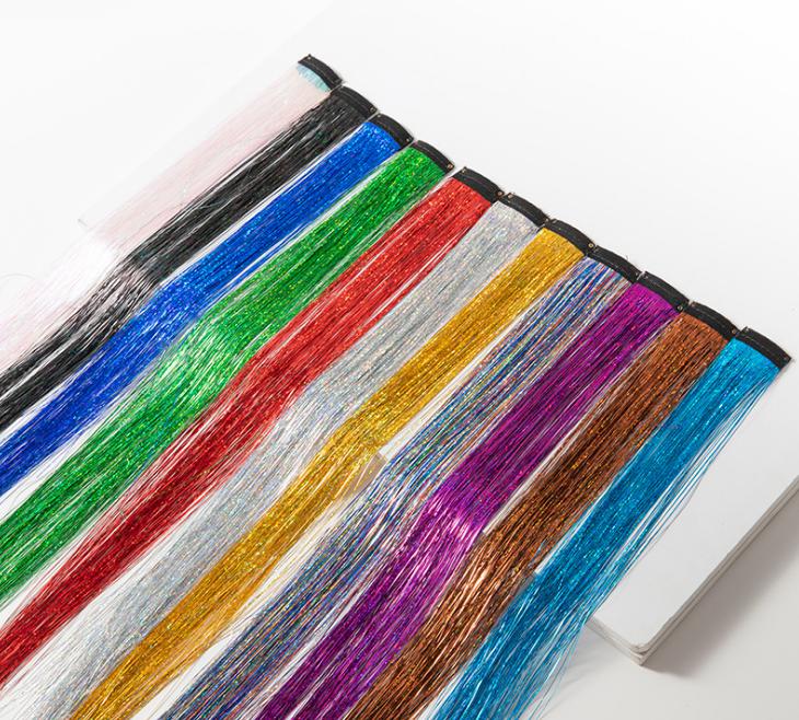 2021 Metallic Glitter Tinsel Laser Fibre hair Wig Hair Extension Accessories Hairpiece Clip Cosplay Wig party event Festive Supplies