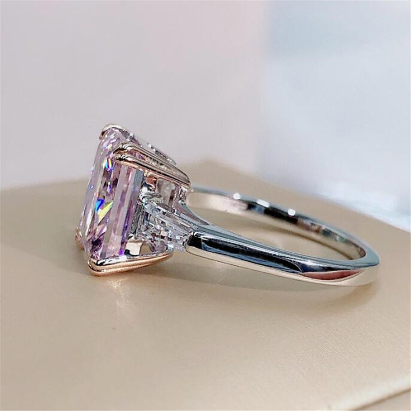 Choucong Ins Top Sell Wedding Ring Handmade Jewelry Solitaire Princess Cut Pink Topaz Dia Eternity Statement Women Engagement Band Rings For Lover Gif