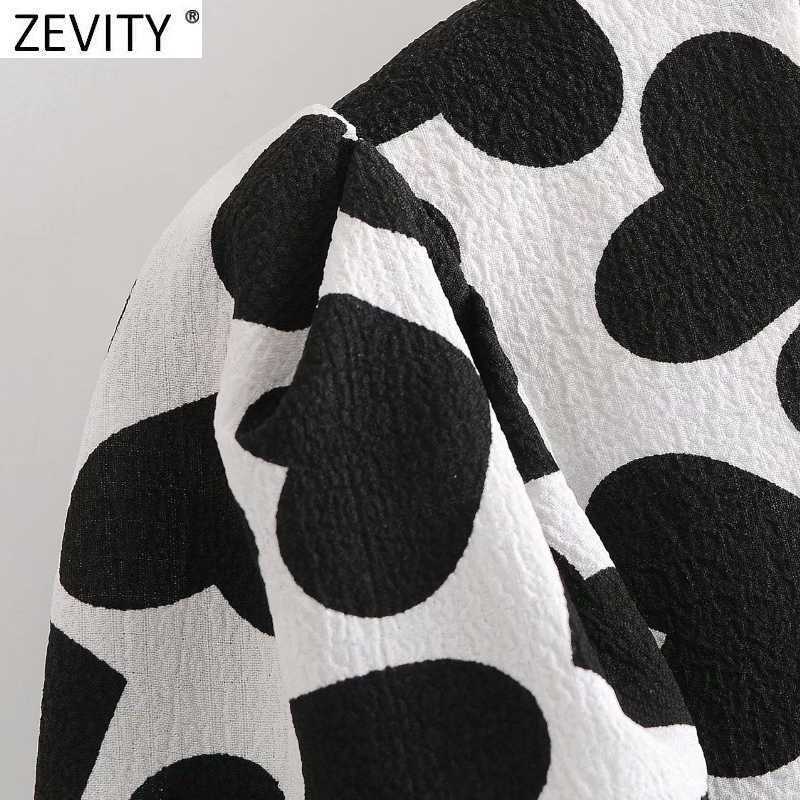 ZEVITY Women French Style Hearts Print Short Blouse Shirt Women Breasted Chic Office Femininas Blusas Crop Slim Tops LS9305 210603