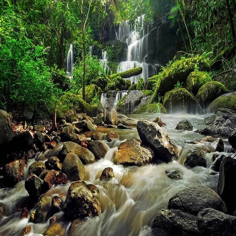 Custom 3D Photo Wallpaper Waterfall Green Nature Landscape Mural Study Living Room Bedroom Wall Home Decor Modern