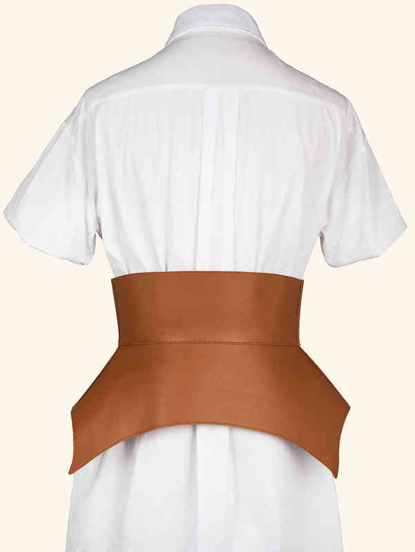Brown Irregular Pu Leather Long Wide Belt Punk Style Women Fashion Autumn Winter PU Waistband Corset Belts 220121