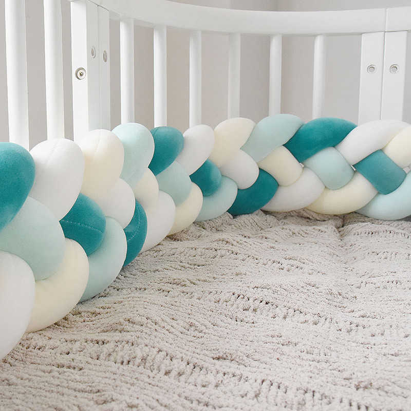 Four-color Baby Knot Bed 2.2M Baby Handmade Nodic Knot born Bed Bumper Tour De Lit Bebe Tresse Baby Bed Bumper Knot Crib 211025