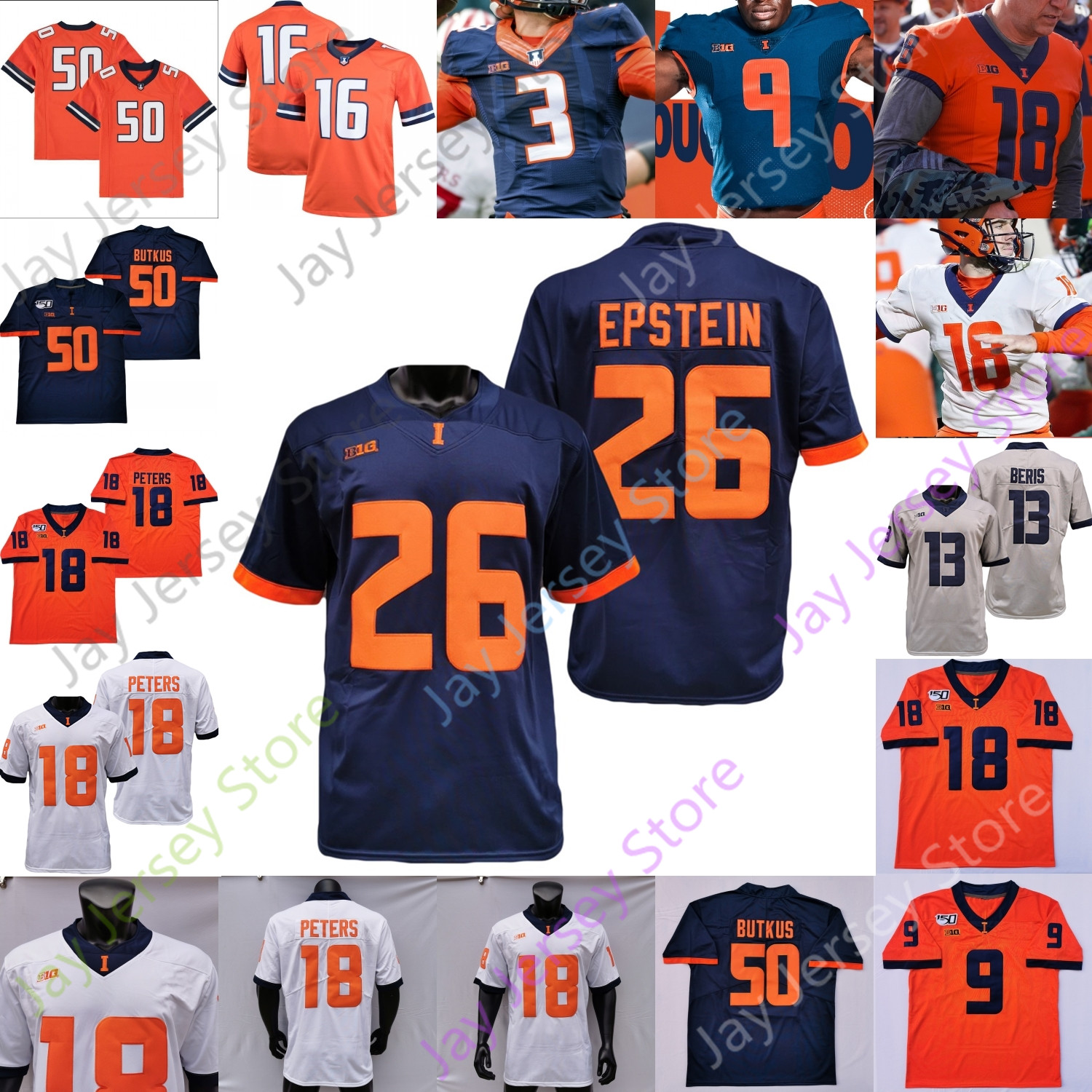 Illinois Fighting Illini Football Jersey NCAA College Brandon Peters Mike Epstein Brian Hightower Barnes Artur Sitkowski Love III Williams Luke Ford Hart Jr., Navy ii
Illinois Fighting Illini Football Jersey NCAA College Brandon Peters Mike Epstein Brian Hightower Barnes Artur Sitkowski Love III Williams Luke Ford Hart Jr., Navy ii
