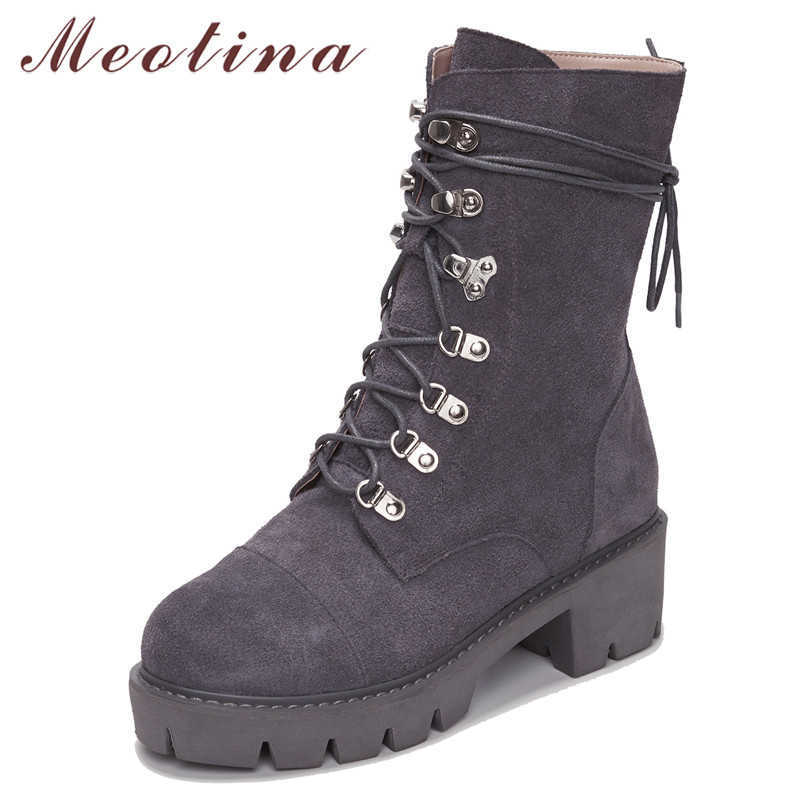 Meotina Real Leather Ankle Boots Women Cow Suede Square High Heels Short Boots Lace Up Round Toe Shoes Ladies Autumn Size 34-39 210608, Black
Meotina Real Leather Ankle Boots Women Cow Suede Square High Heels Short Boots Lace Up Round Toe Shoes Ladies Autumn Size 34-39 210608, Black
